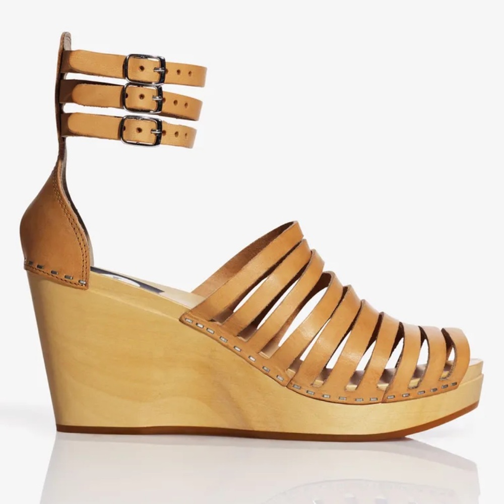 Swedish Hasbeens for H&M Multi-strap Leather Wedge with Wooden Heel